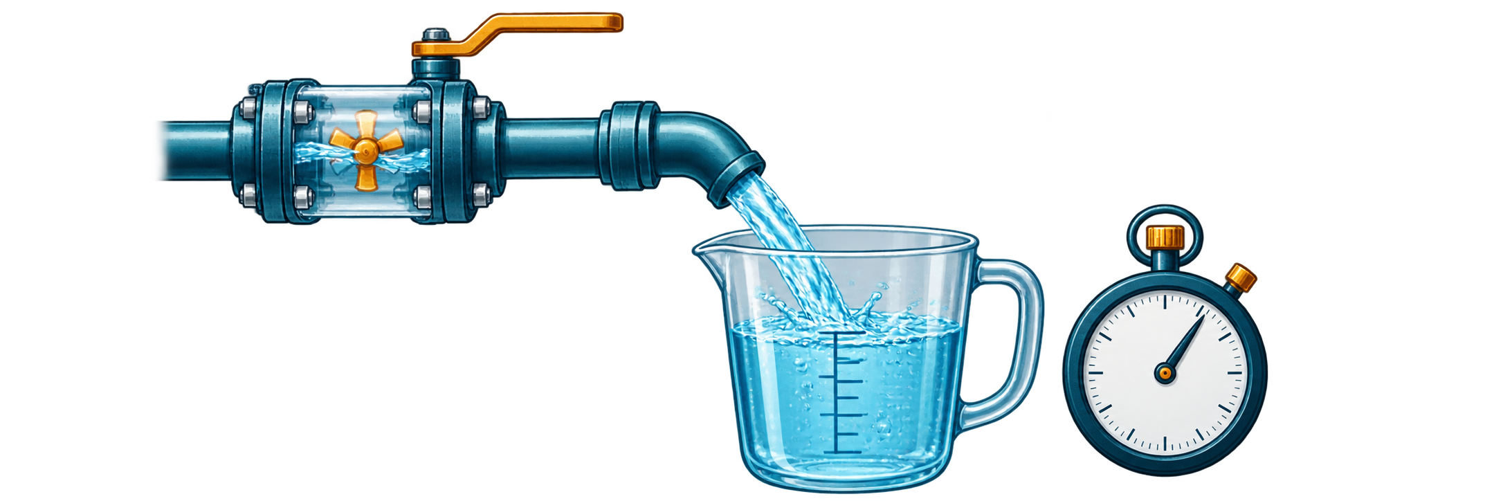 Water flowing through a pipe-mounted flow gauge